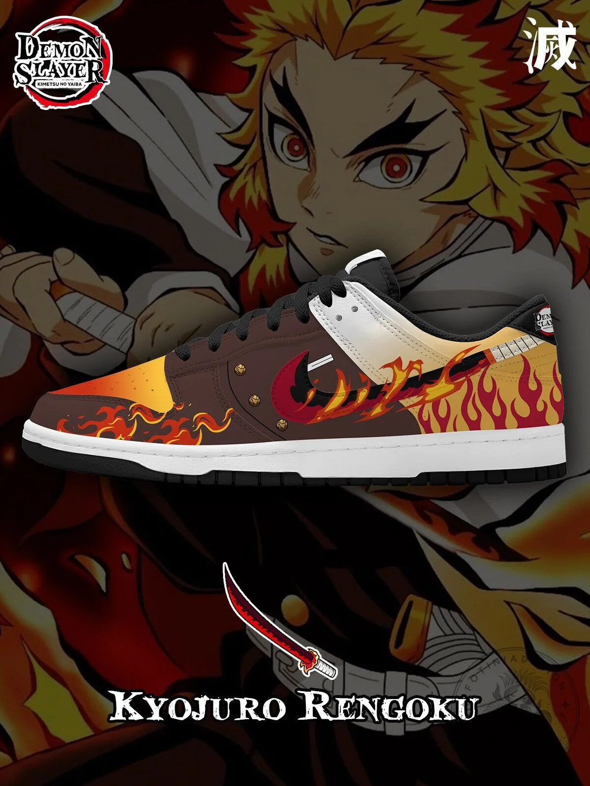 Demon Slayer Kyojuro Rengoku Flame Hashira Anime Fan Art Shoes 2 Demon Slayer Kyojuro Rengoku Flame Hashira Anime Fan Art Shoes