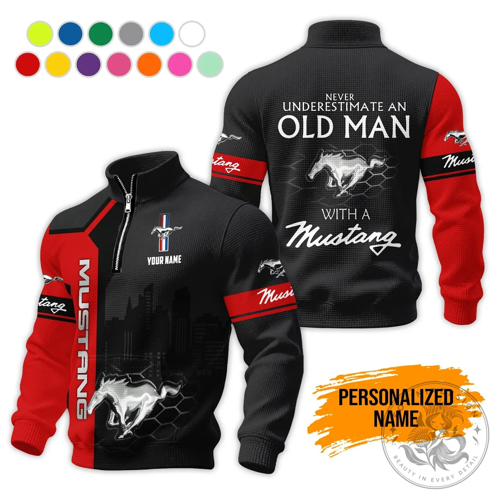Personalized Ford Mustang Old Man Quarter Zip Sweatshirt 1 Personalized Ford Mustang Old Man Quarter Zip Sweatshirt