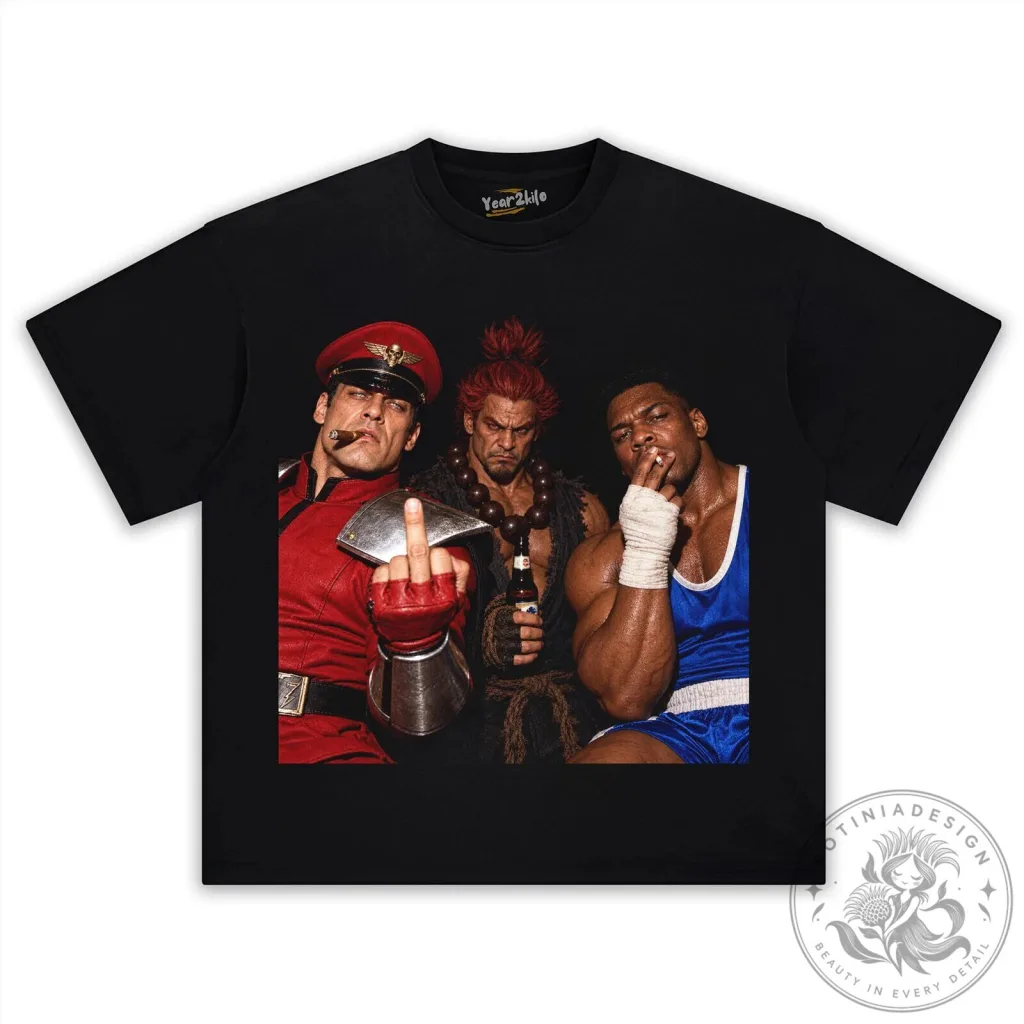 Street Fighter M. Bison Akuma Balrog Funny Video Game T-Shirt Street Fighter M. Bison Akuma Balrog Funny Video Game T-Shirt