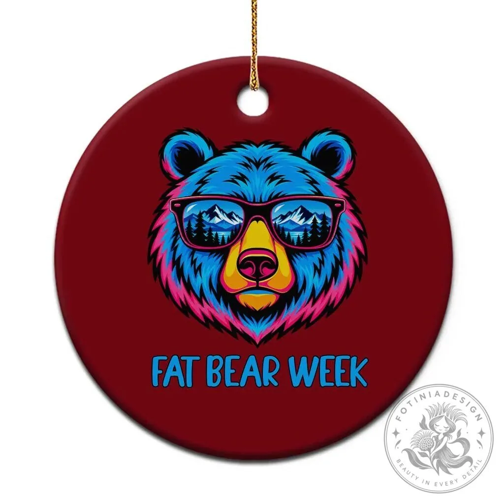 Fat Bear Week Vibrant Neon Cool Bear Sunglasses Graphic Ceramic Ornament