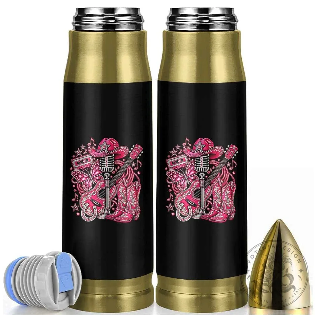 Pink Glam Cowgirl Boots Butterfly Rhinestone Country Music Bullet Tumbler