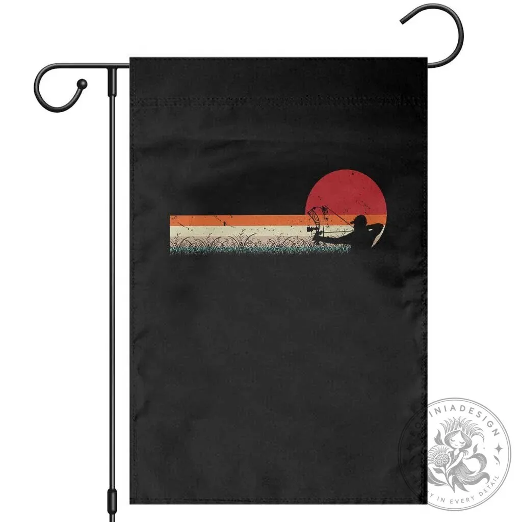 Archery Bow Hunter Retro Sunset Garden Flag