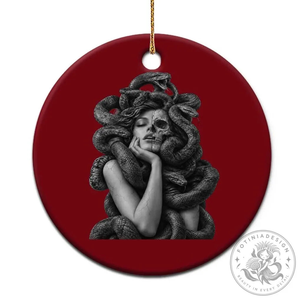 Medusa Half Skull Greek Mythology Gothic Dark Fantasy Art Ceramic Ornament