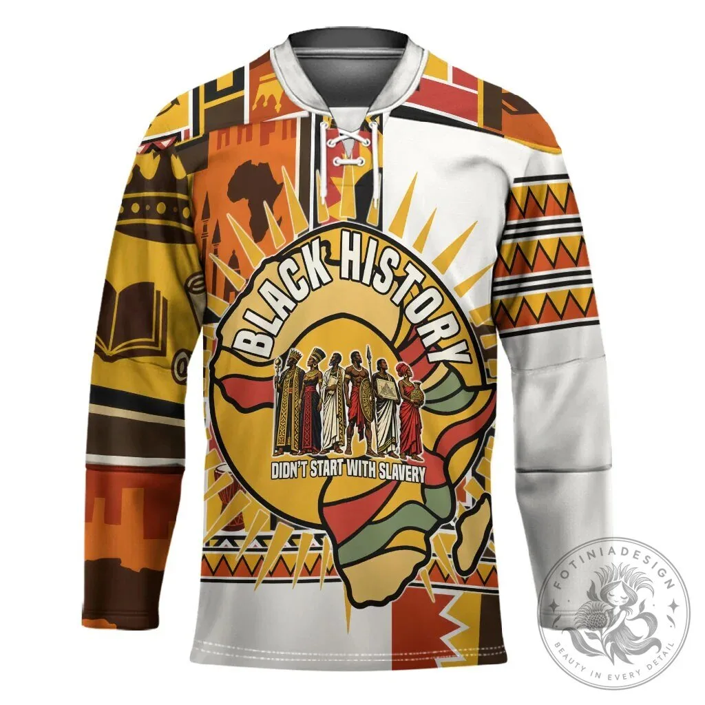 Black History Didn't Start With Slavery Pan African Ancient Kings Hockey Jersey