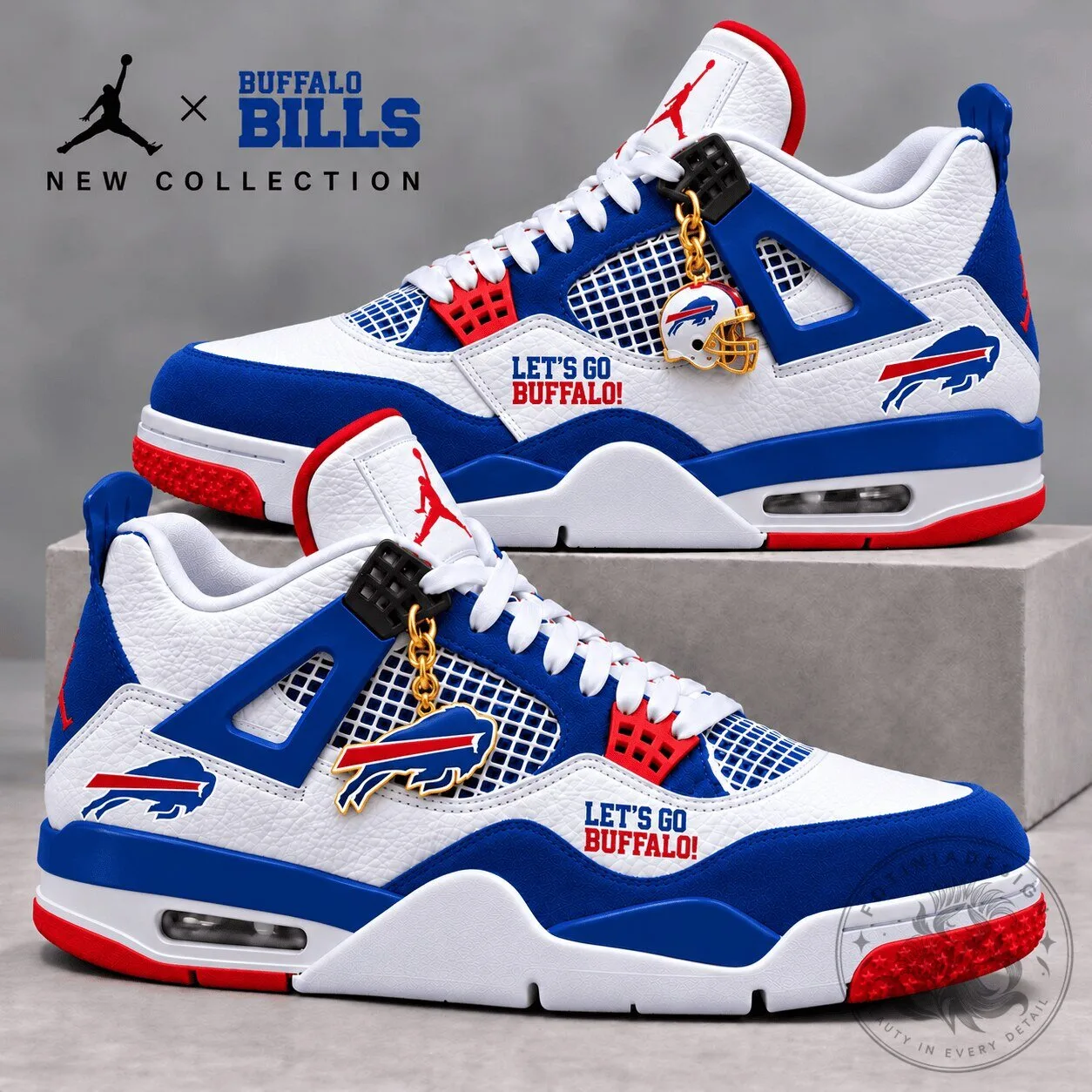 Buffalo Bills NFL Team Logo White and Blue Custom Air Jordan 4 Shoes