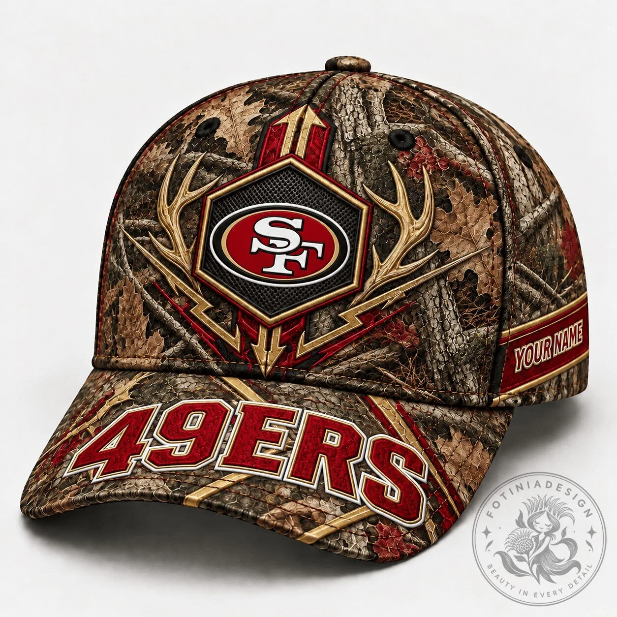 San Francisco 49ers NFL Team Hunting Camouflage Custom Name Cap Hat