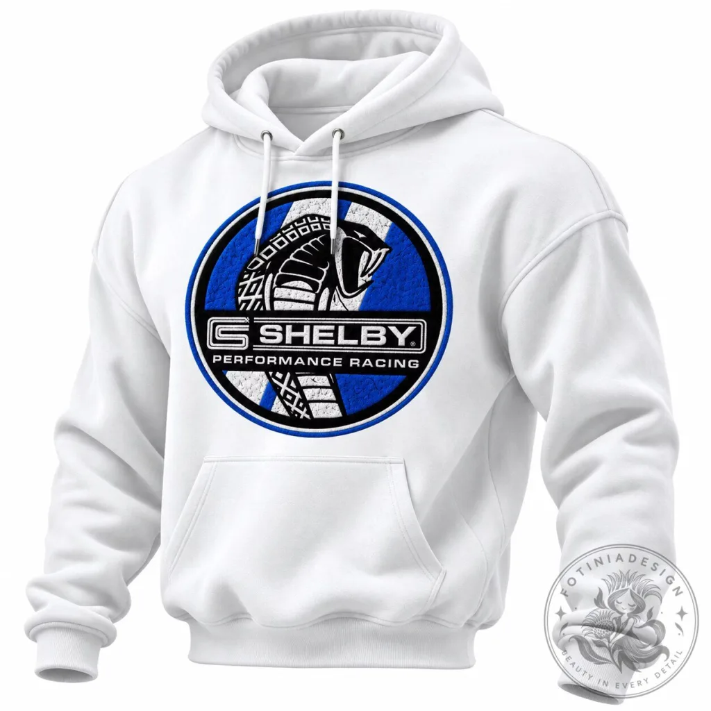 Shelby Performance Racing Cobra Logo White Pullover Hoodie Shelby Performance Racing Cobra Logo White Pullover Hoodie