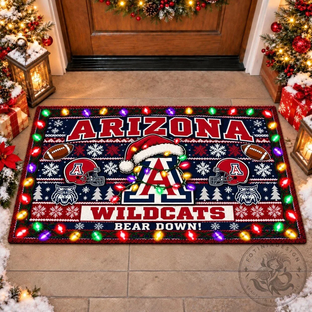 Arizona Wildcats Christmas Holiday Bear Down Ugly Sweater Style Doormat