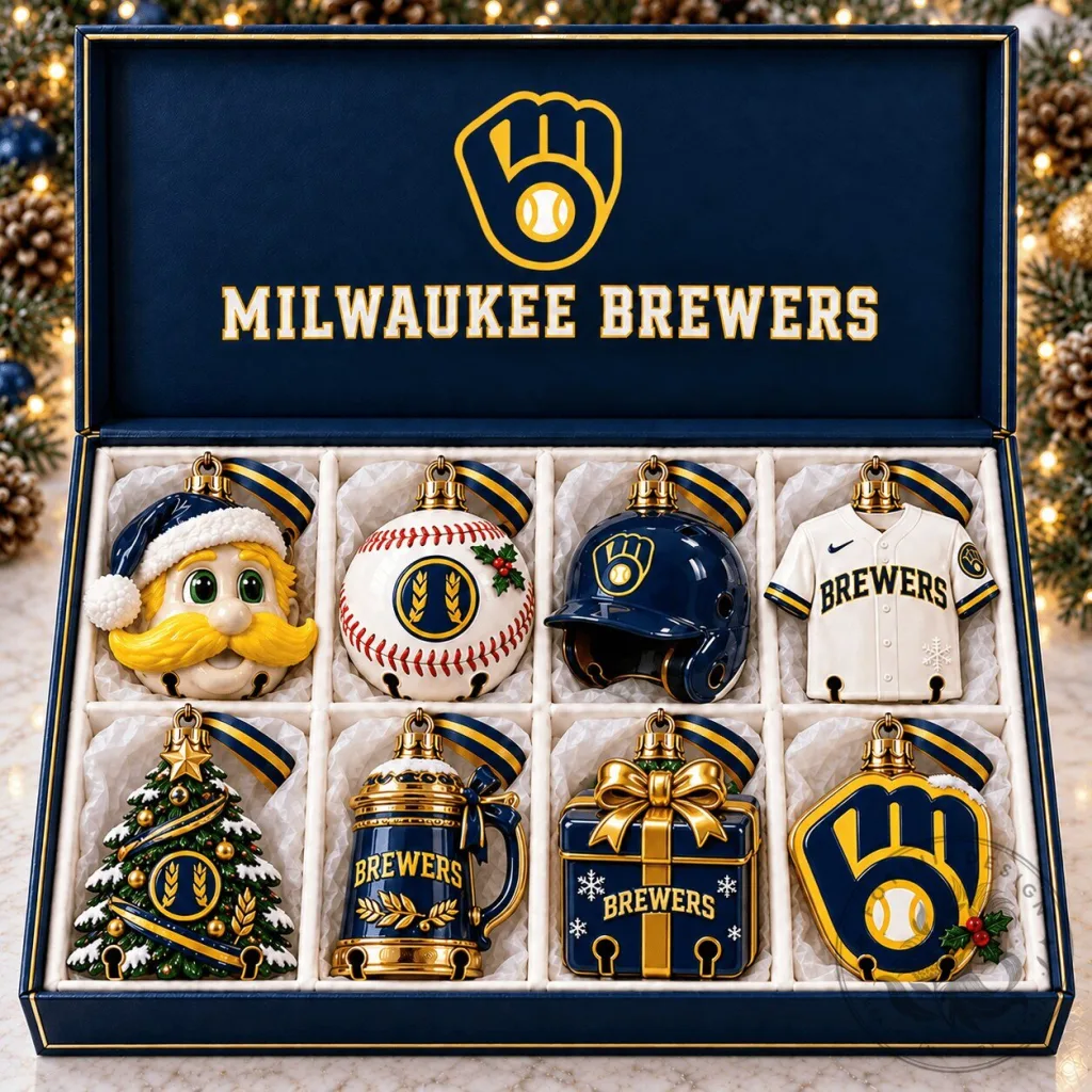 Milwaukee Brewers Christmas Tree Ornaments Set of Eight Holiday Decor Milwaukee Brewers Christmas Tree Ornaments Set of Eight Holiday Decor