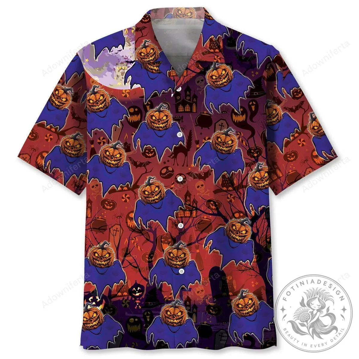 Spooky Halloween Pumpkin Ghost Pattern Men's Hawaiian Shirt
