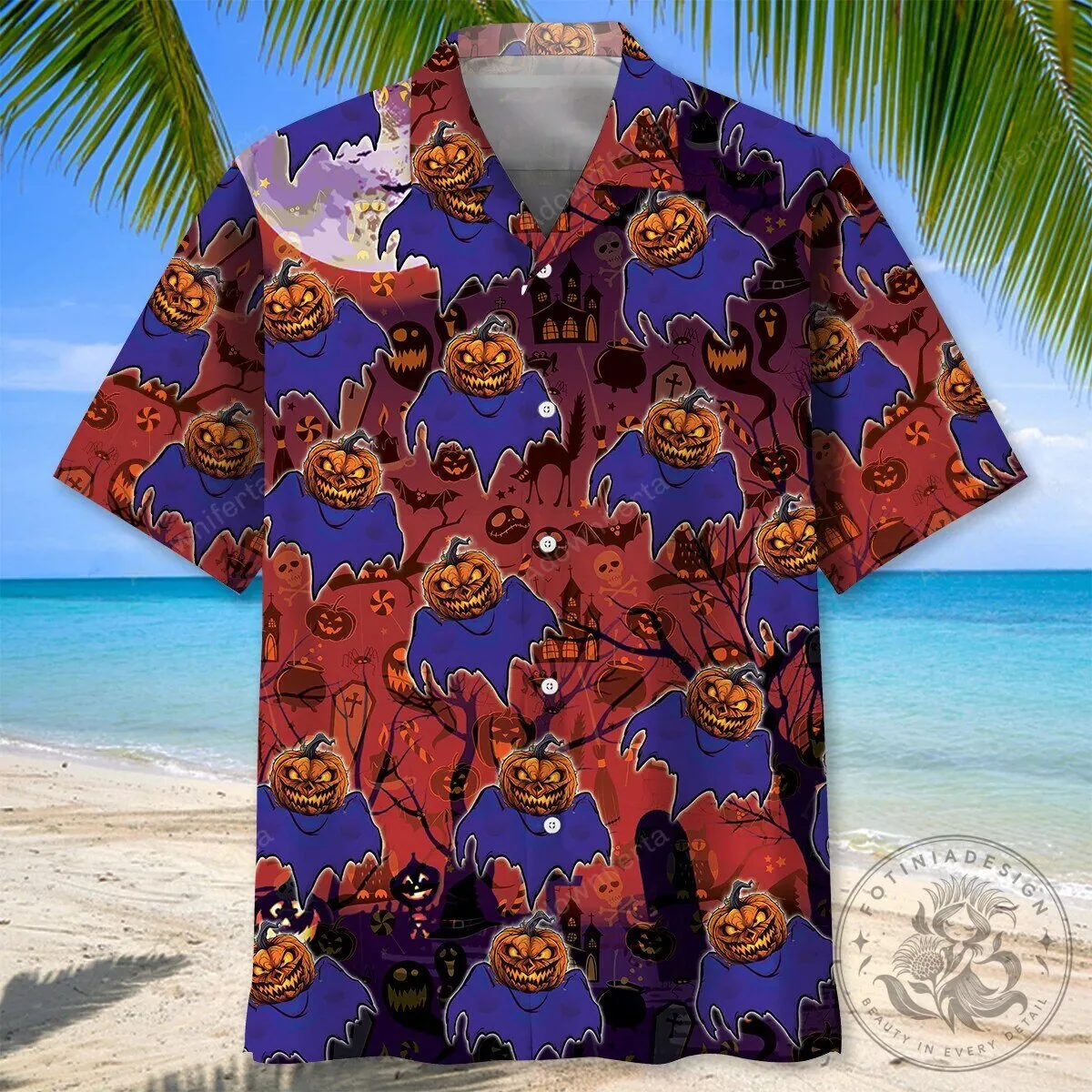 Spooky Halloween Pumpkin Ghost Pattern Men's Hawaiian Shirt 5 Spooky Halloween Pumpkin Ghost Pattern Men