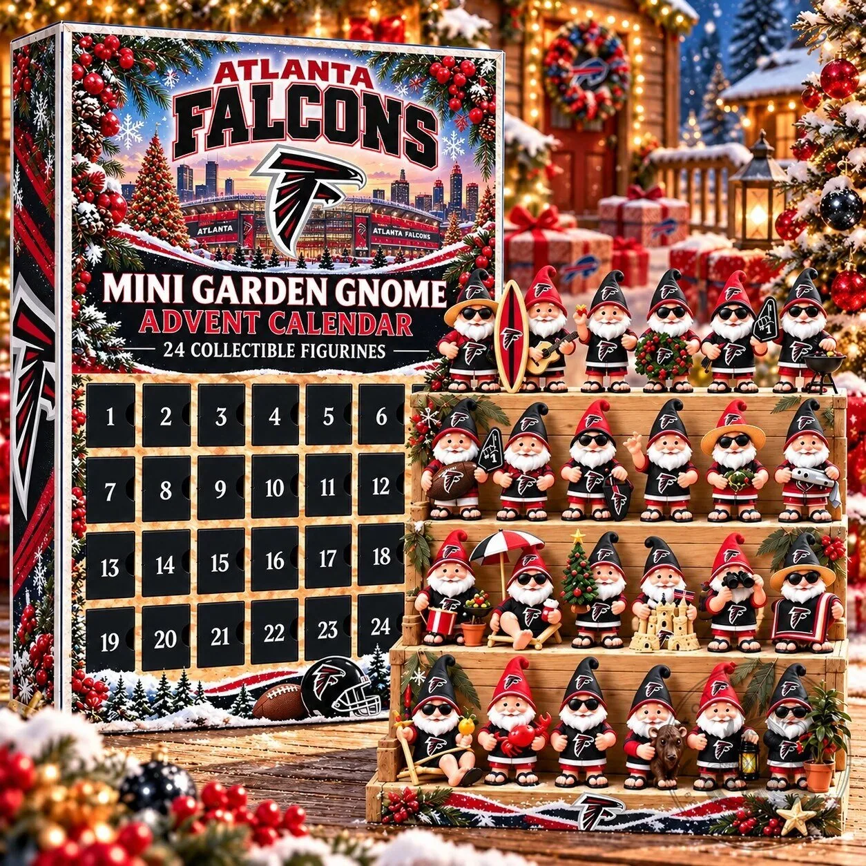 Atlanta Falcons NFL Mini Garden Gnome Advent Calendar 24 Collectible Figurines 2D
