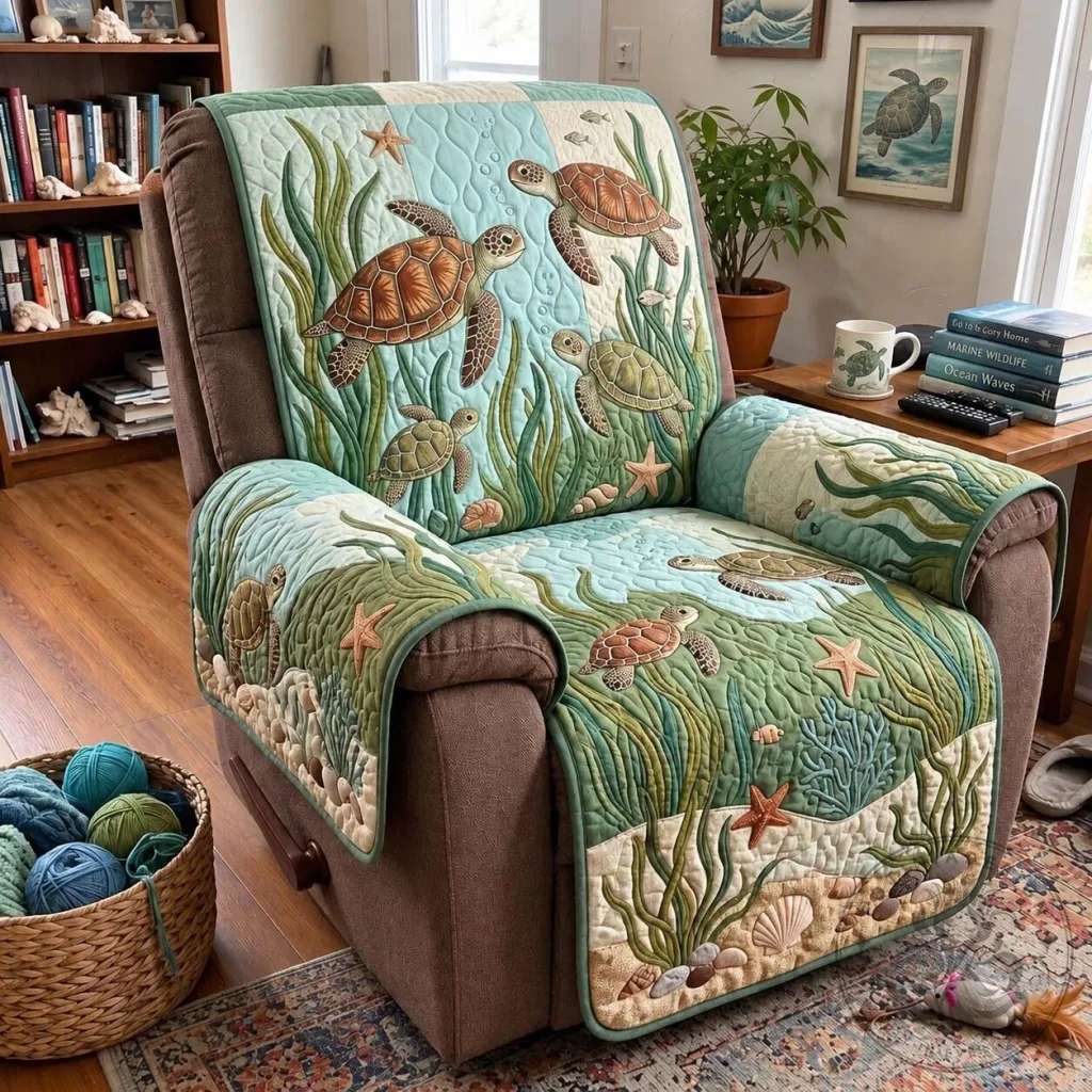 Sea Turtle Cove Ocean Life Quilted Sofa Slipcover Recliner Protector Sea Turtle Cove Ocean Life Quilted Sofa Slipcover Recliner Protector