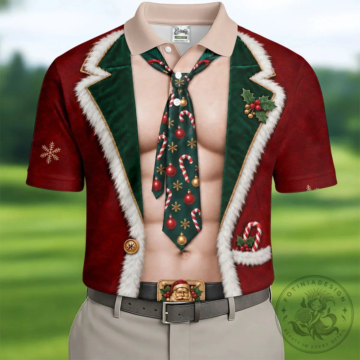 Santa Suit Christmas Holiday Golf Polo Shirt for Men, Funny Festive Design