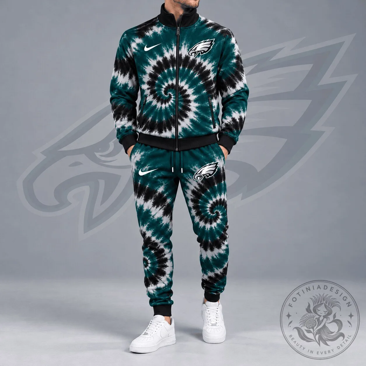 Philadelphia Eagles Tie Dye Spiral Pattern Full Zip Track Jacket